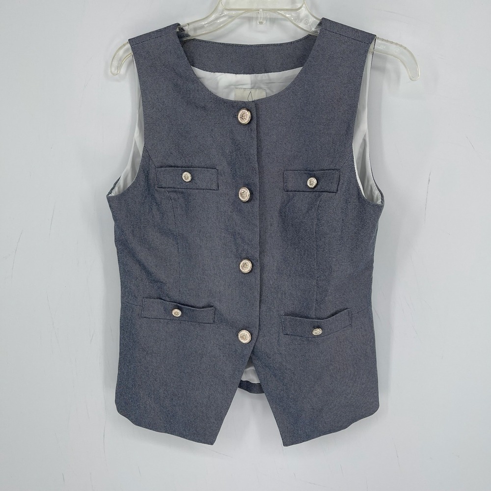 Joie Women's Blue Stretch Pocket Utility Button Front Sleeveless Vest Top Size M